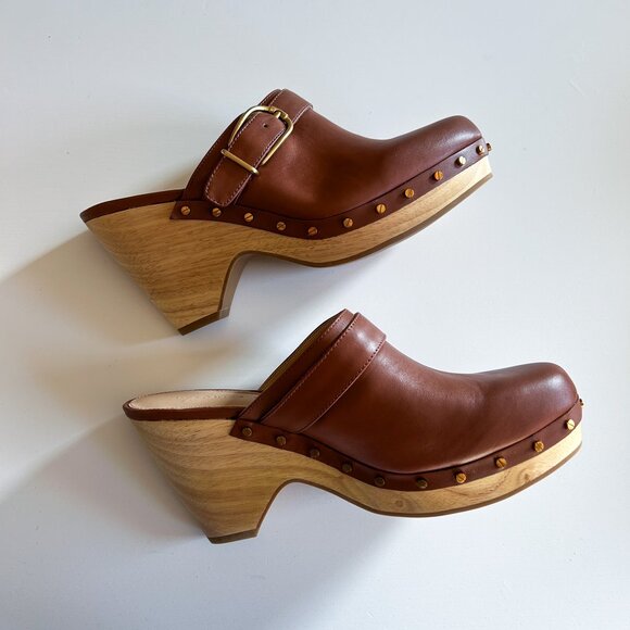 Veronica Beard Hendrix Hazelwood Brown Leather Studded High Heel Clogs 8.5 - Picture 5 of 8